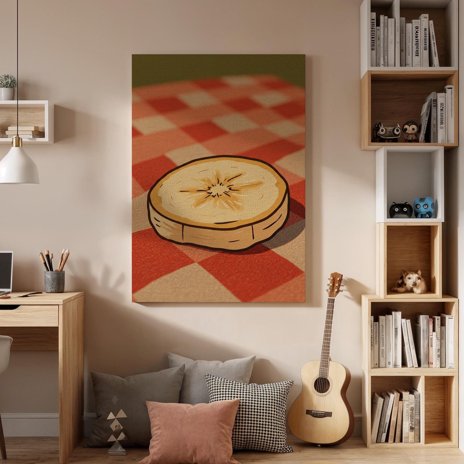 Banana Slice Canvas Wall Art, Rustic Kitchen Print, Fresh Fruit Illustration, Framed Yellow Artwork for Dining Room or Farmhouse Food Decor