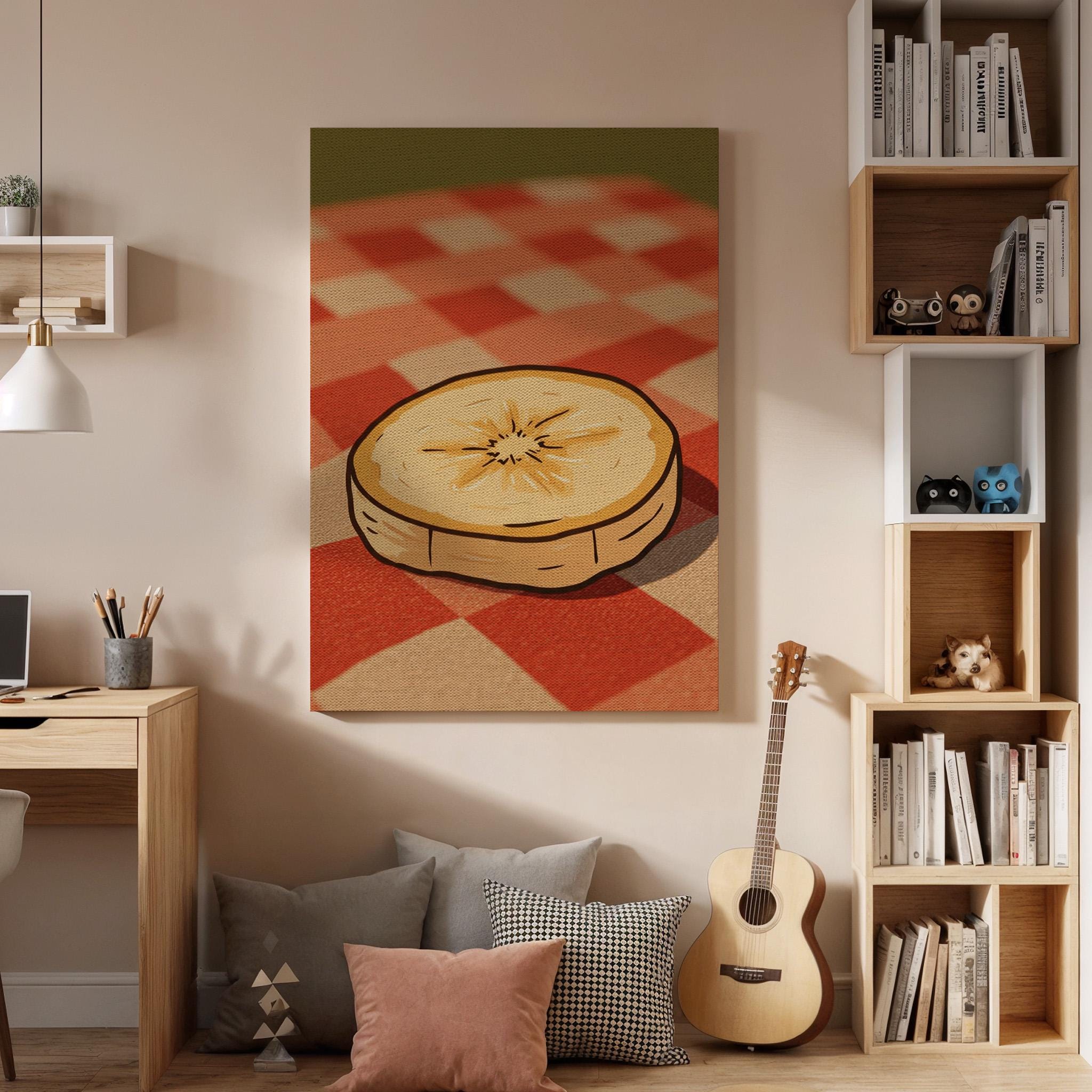 Banana Slice Canvas Wall Art, Rustic Kitchen Print, Fresh Fruit Illustration, Framed Yellow Artwork for Dining Room or Farmhouse Food Decor