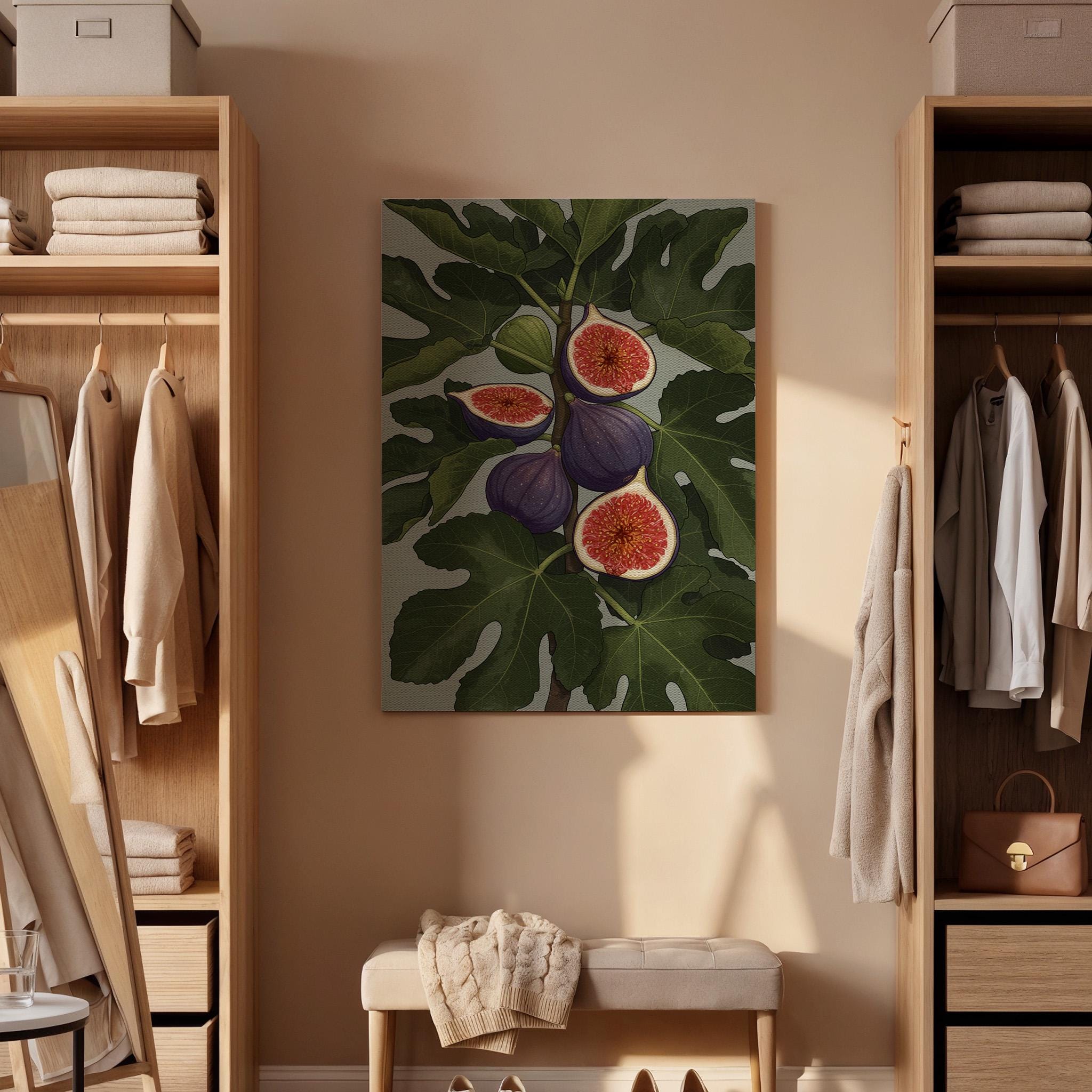 Fig Canvas Wall Art, Purple Fruit Botanical Print, Farmhouse Kitchen Artwork, Framed Dining Room Decor, Rustic Country Food Illustration