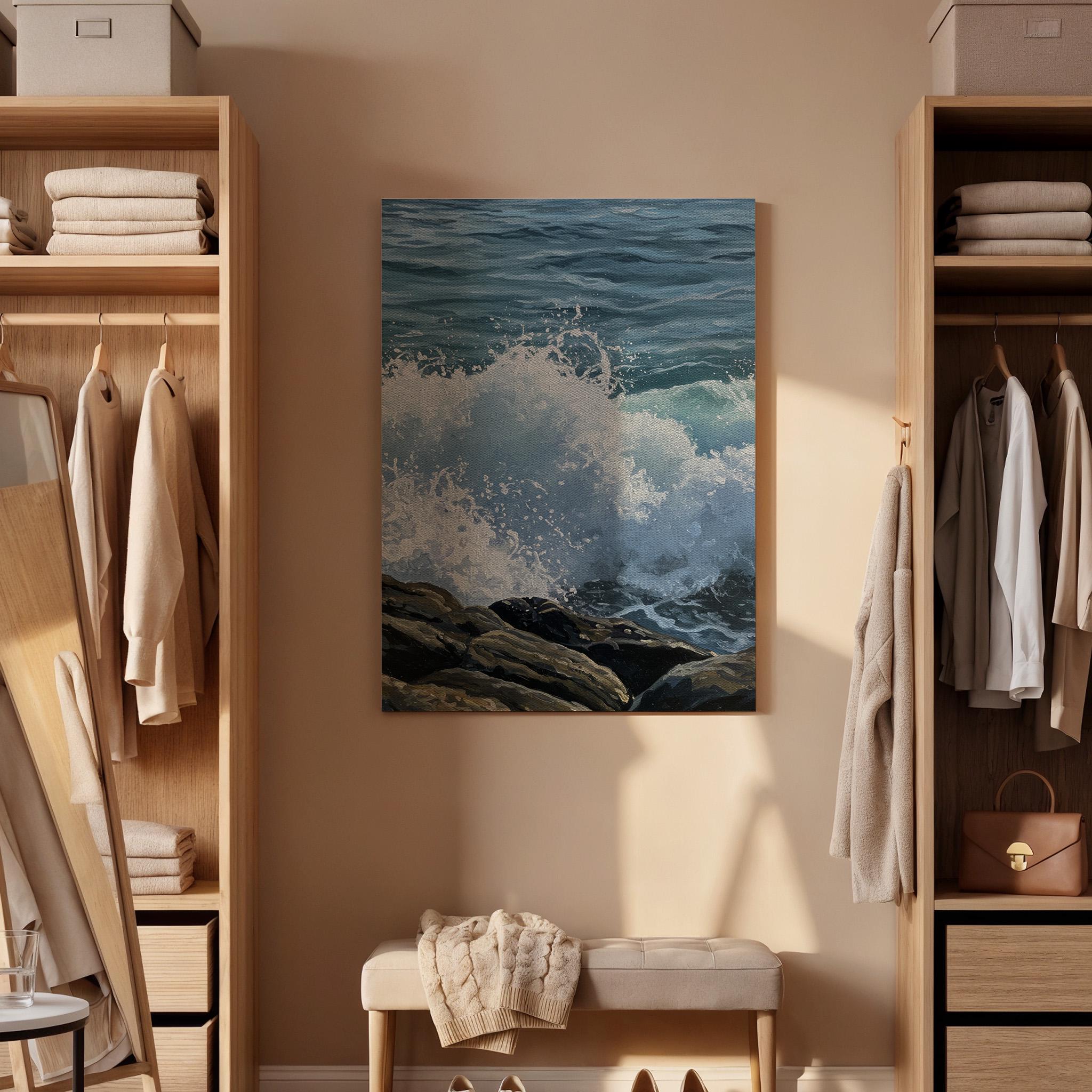 Ocean Wave Crash Canvas Wall Art, Coastal Seascape Print, Framed Beach Nature Decor for Bathroom, Living Room or Coastal Themed Spaces