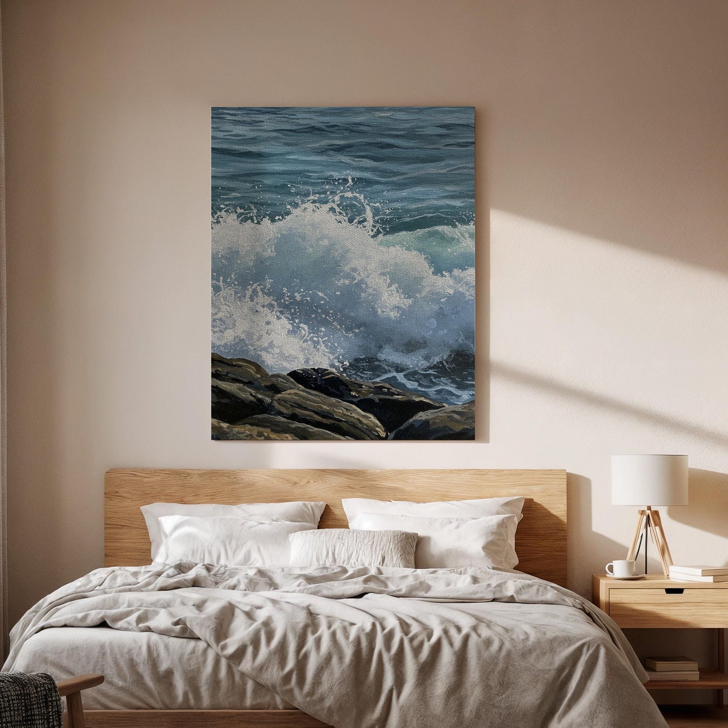 Ocean Wave Crash Canvas Wall Art, Coastal Seascape Print, Framed Beach Nature Decor for Bathroom, Living Room or Coastal Themed Spaces