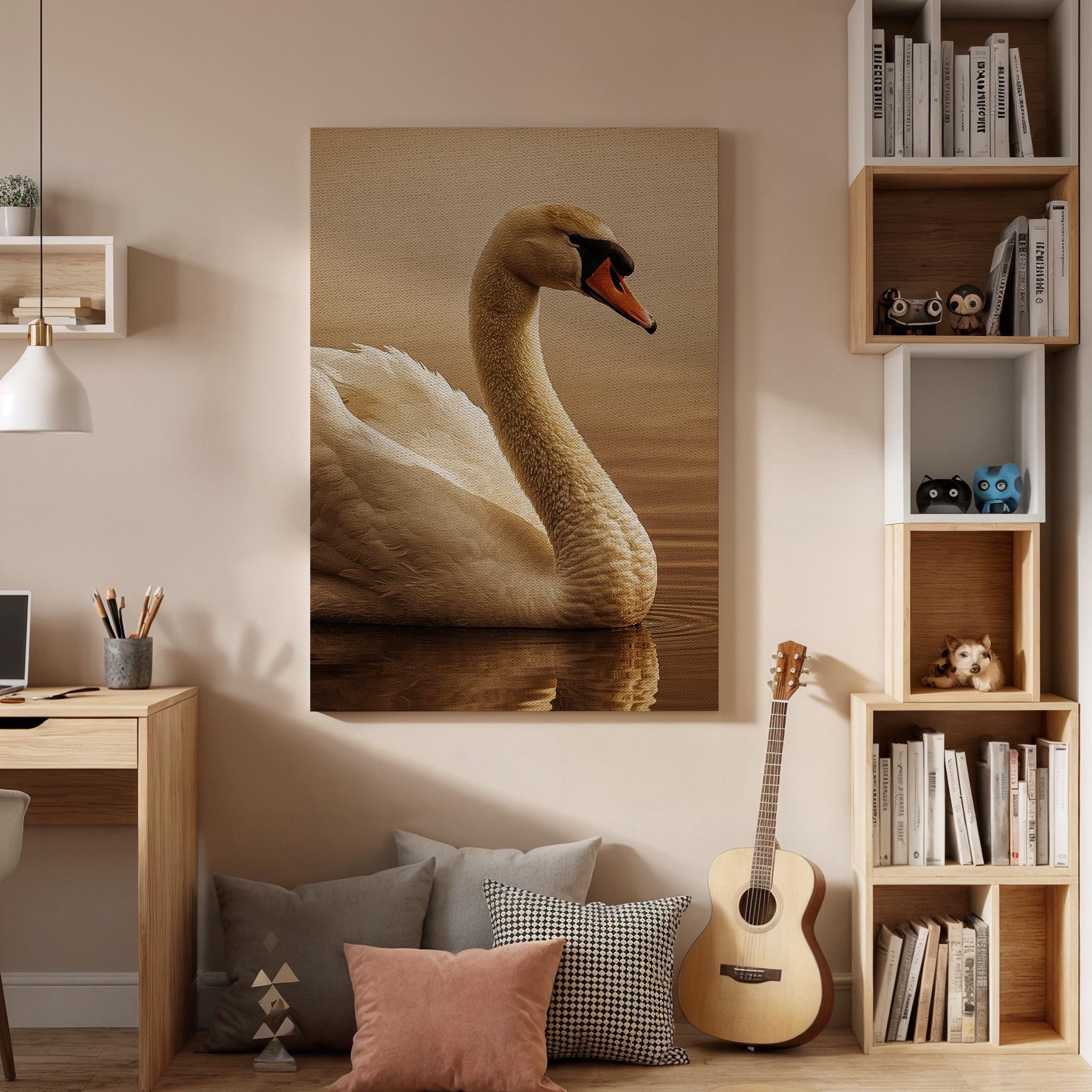 Elegant Swan Canvas Wall Art, Serene Water Bird Nature Print, Graceful Wildlife Framed Decor for Bedroom, Living Room, Meditation Space