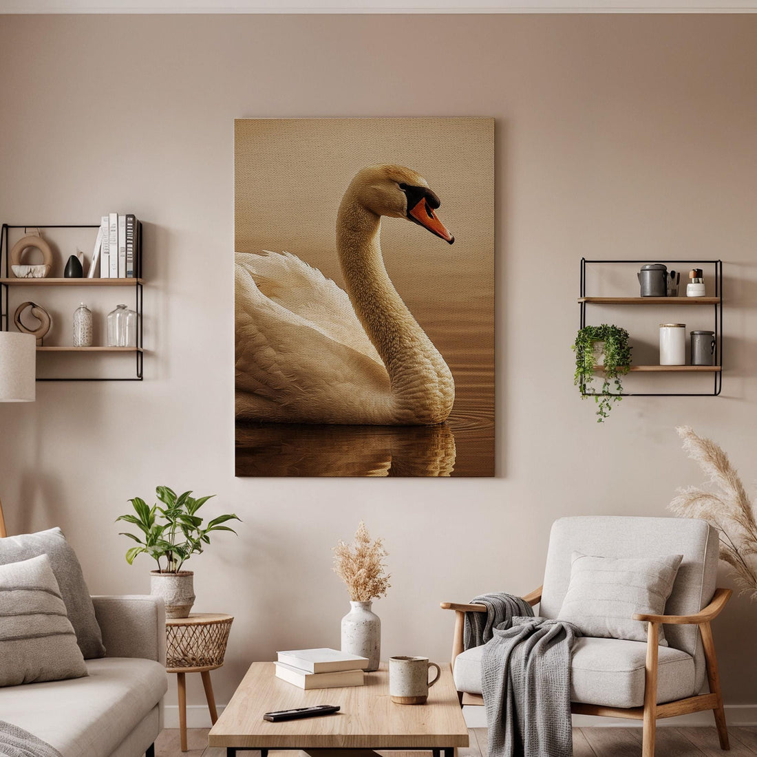 Elegant Swan Canvas Wall Art, Serene Water Bird Nature Print, Graceful Wildlife Framed Decor for Bedroom, Living Room, Meditation Space