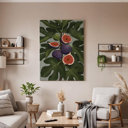 Fig Canvas Wall Art, Purple Fruit Botanical Print, Farmhouse Kitchen Artwork, Framed Dining Room Decor, Rustic Country Food Illustration