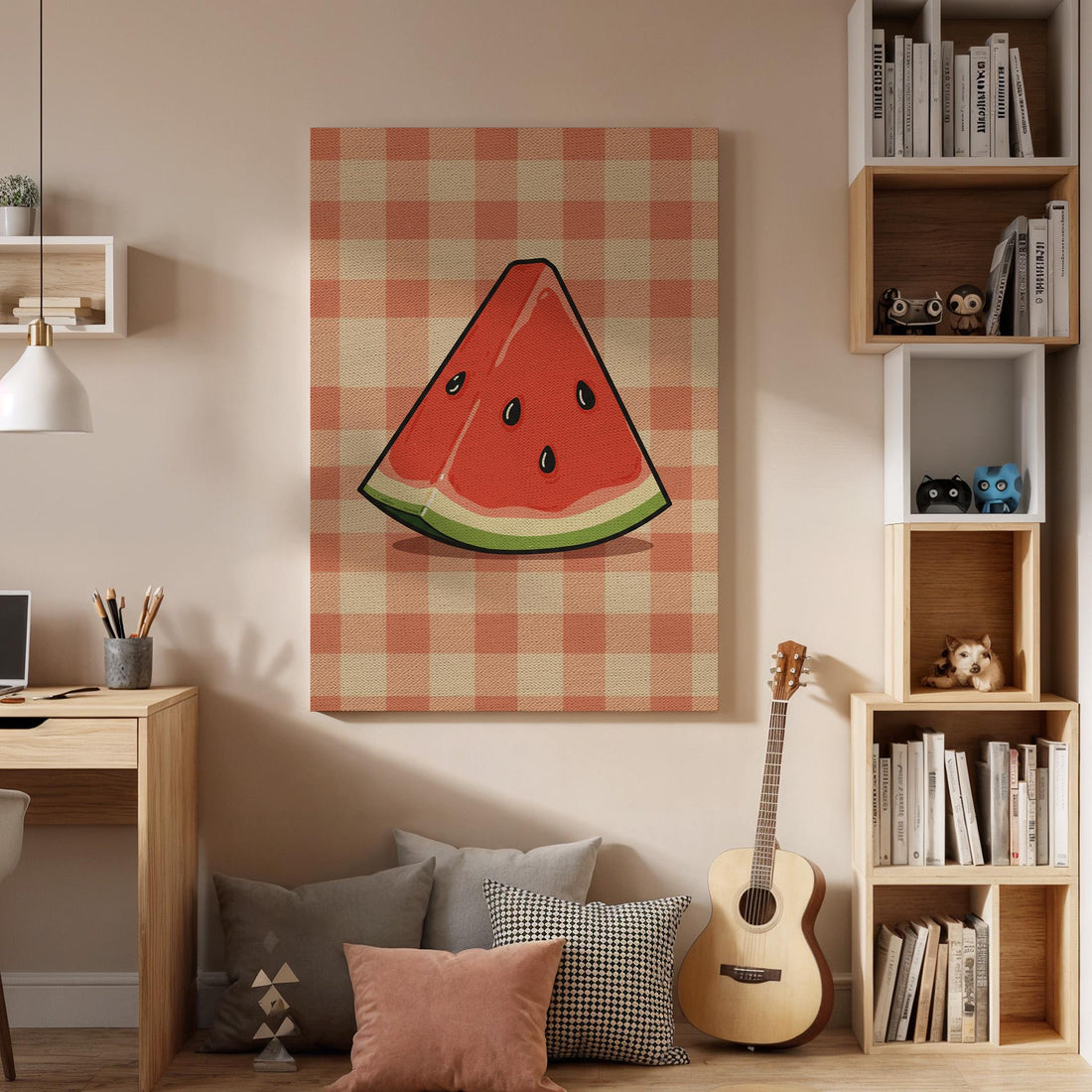 Watermelon Slice Canvas Wall Art, Summer Fruit Print, Red Green Kitchen Decor, Framed Modern Artwork for Dining Room or Cozy Space