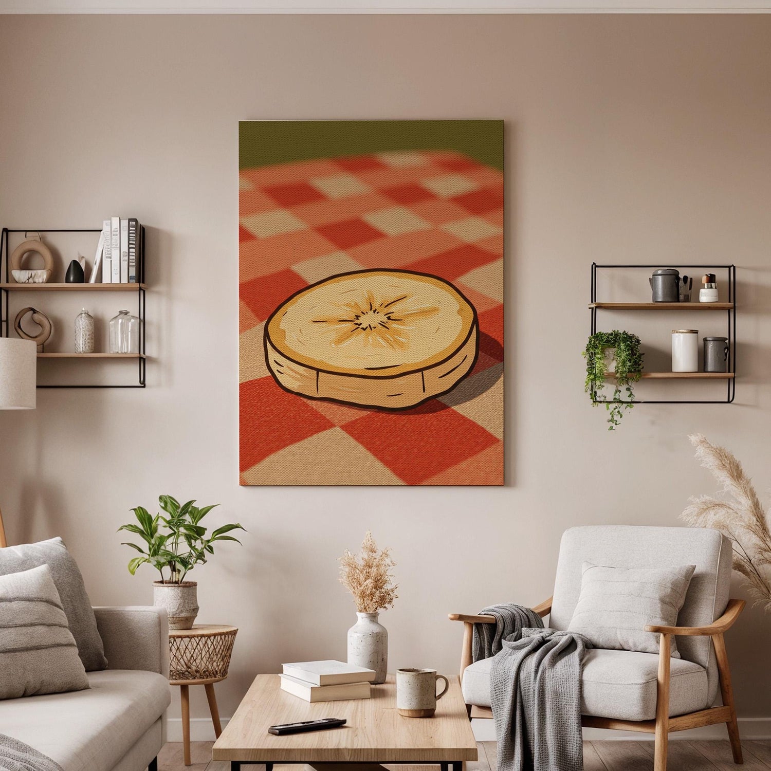 Banana Slice Canvas Wall Art, Rustic Kitchen Print, Fresh Fruit Illustration, Framed Yellow Artwork for Dining Room or Farmhouse Food Decor