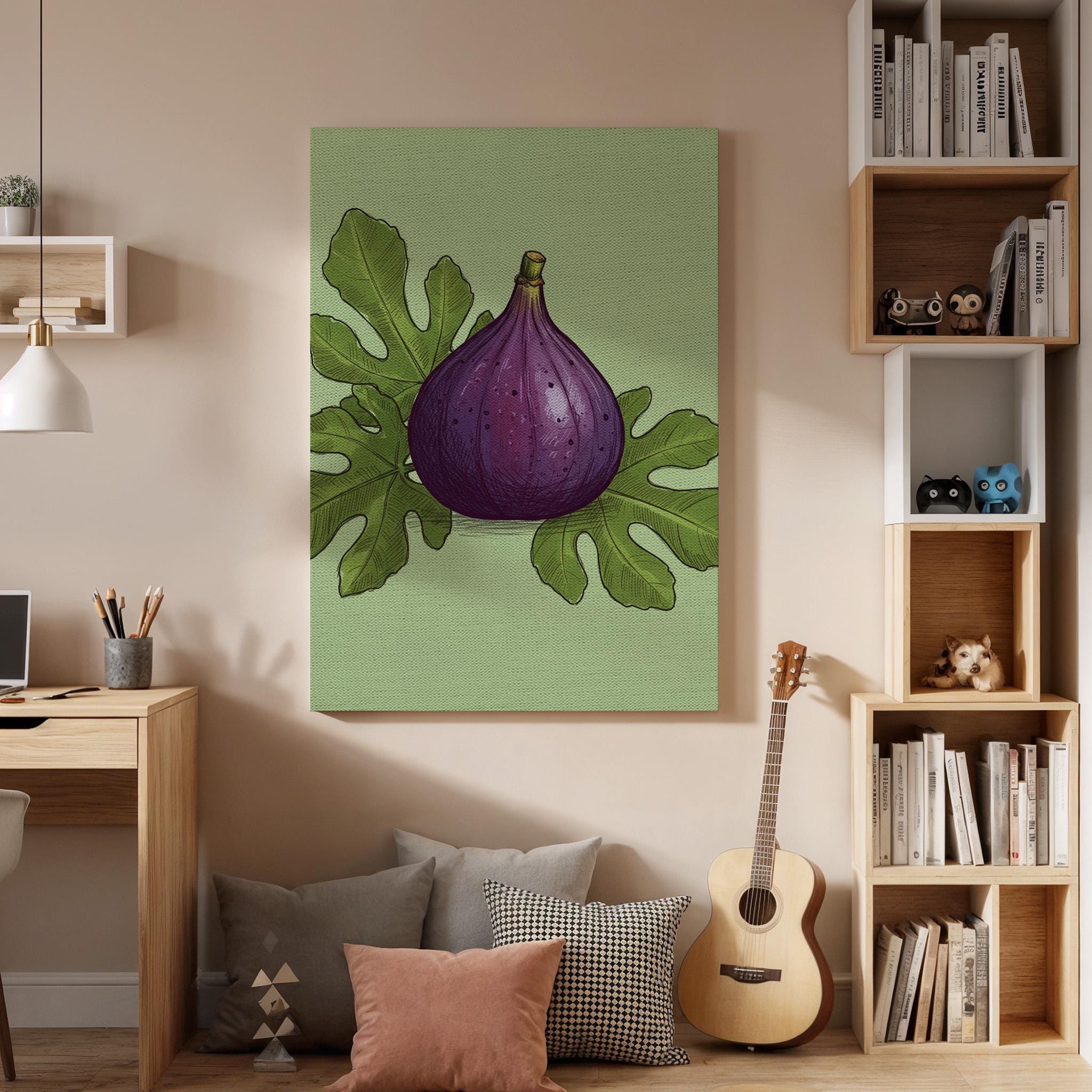 Fig Fruit Canvas Wall Art, Botanical Kitchen Print, Rustic Food Artwork, Framed Purple Fig Decor for Dining Room or Farmhouse Country Style