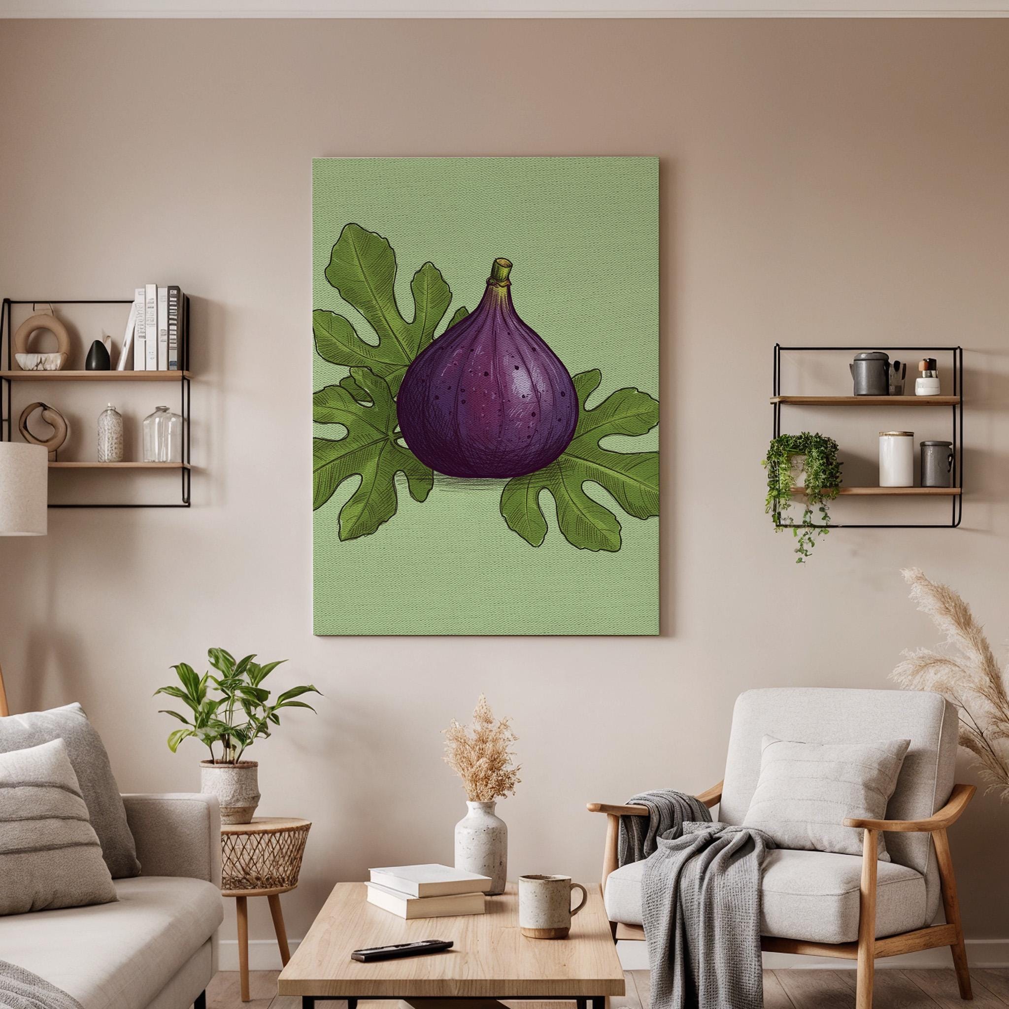 Fig Fruit Canvas Wall Art, Botanical Kitchen Print, Rustic Food Artwork, Framed Purple Fig Decor for Dining Room or Farmhouse Country Style