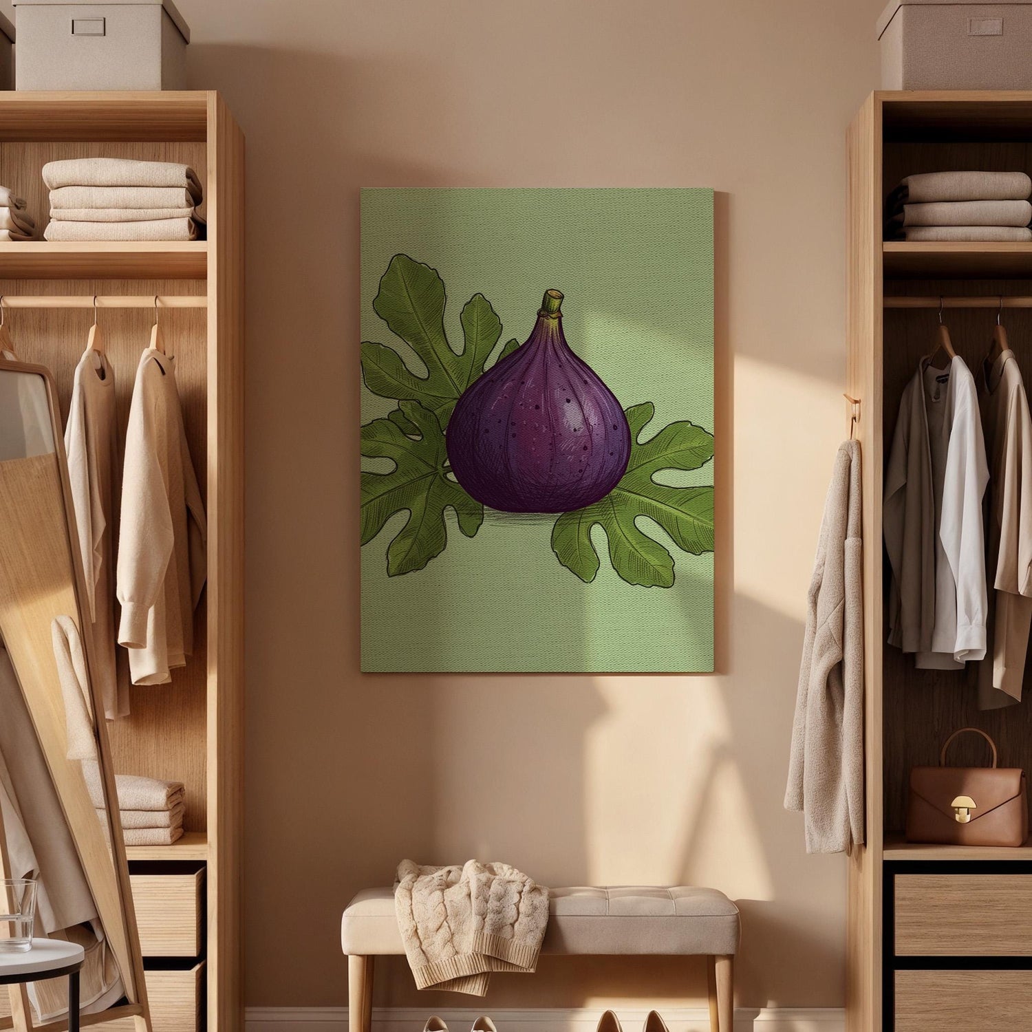 Fig Fruit Canvas Wall Art, Botanical Kitchen Print, Rustic Food Artwork, Framed Purple Fig Decor for Dining Room or Farmhouse Country Style