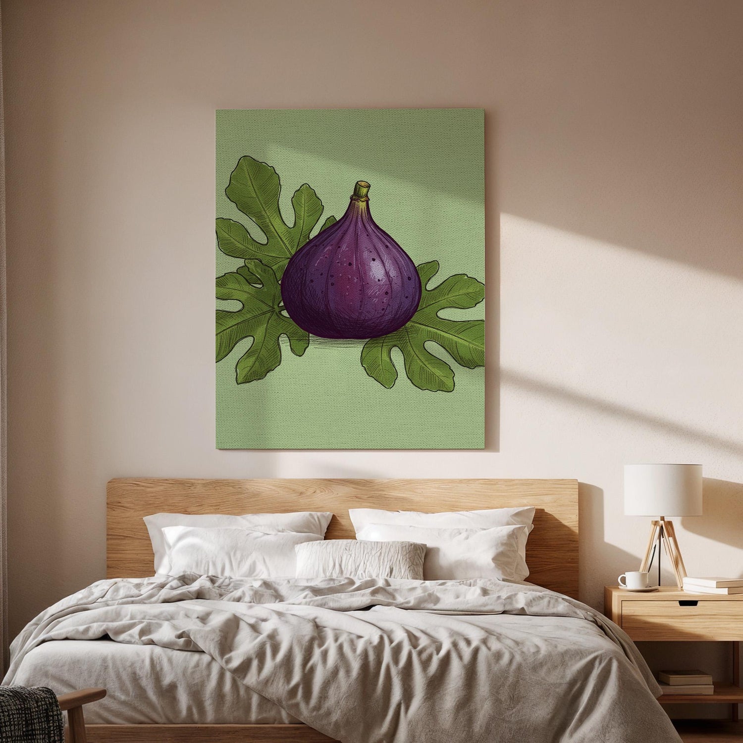 Fig Fruit Canvas Wall Art, Botanical Kitchen Print, Rustic Food Artwork, Framed Purple Fig Decor for Dining Room or Farmhouse Country Style