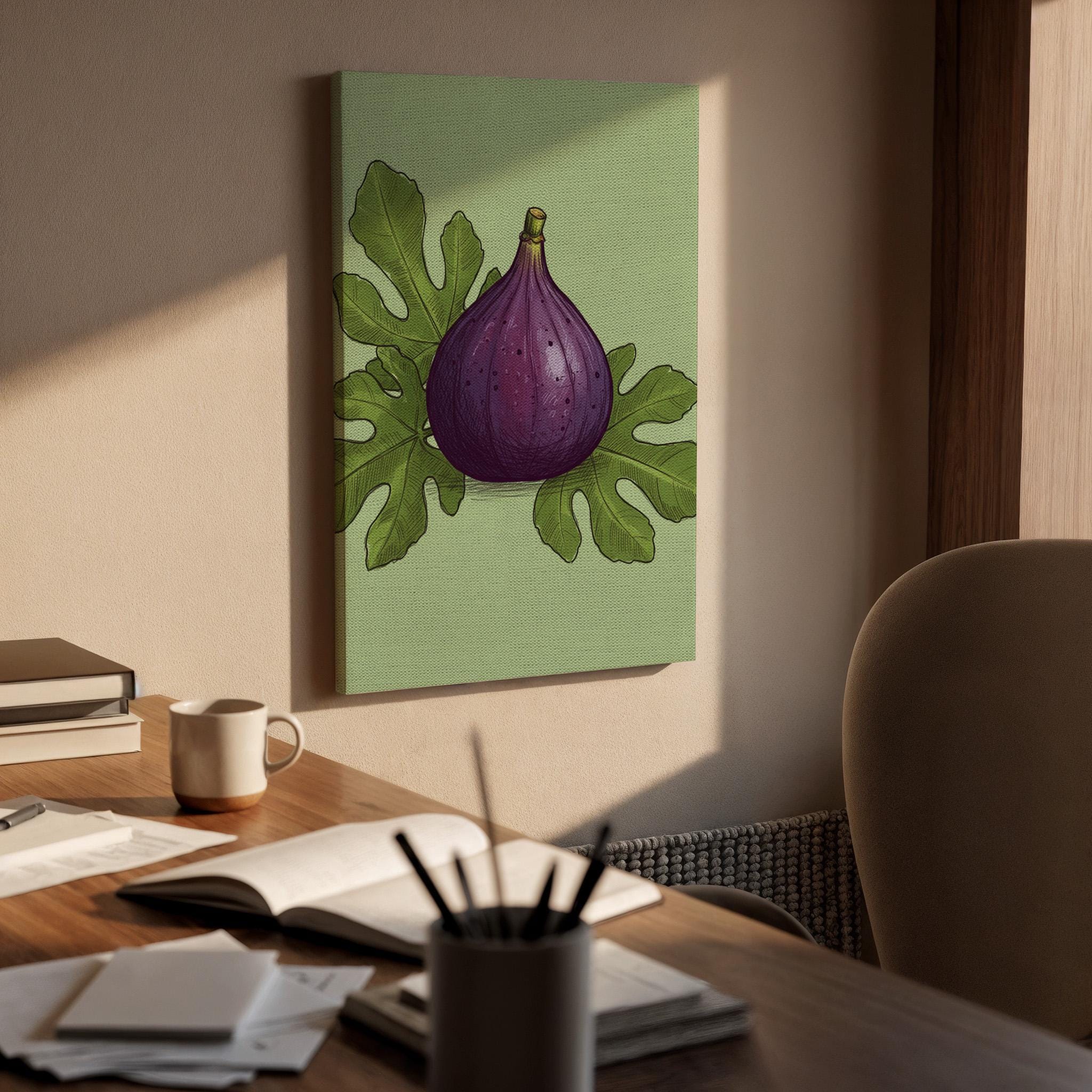 Fig Fruit Canvas Wall Art, Botanical Kitchen Print, Rustic Food Artwork, Framed Purple Fig Decor for Dining Room or Farmhouse Country Style