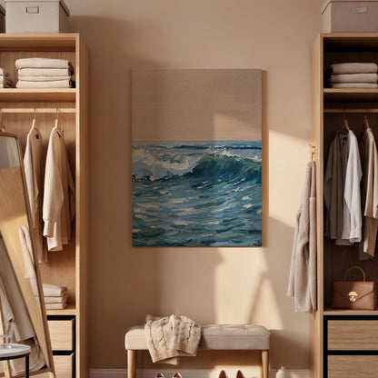 Ocean Wave Canvas Wall Art, Seascape Painting Print, Blue Coastal Artwork, Framed Minimal Beach Decor for Living Room Bedroom or Office