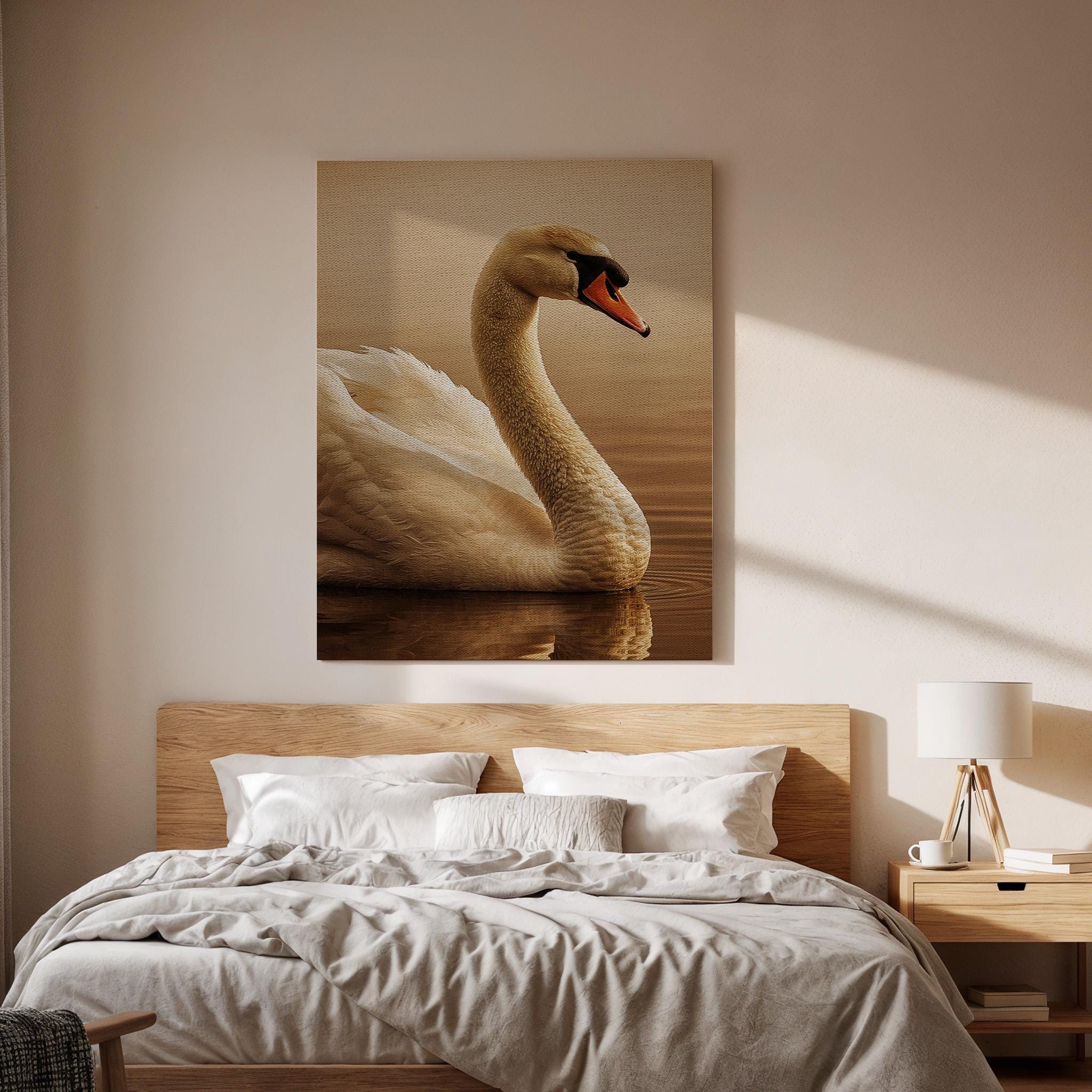 Elegant Swan Canvas Wall Art, Serene Water Bird Nature Print, Graceful Wildlife Framed Decor for Bedroom, Living Room, Meditation Space
