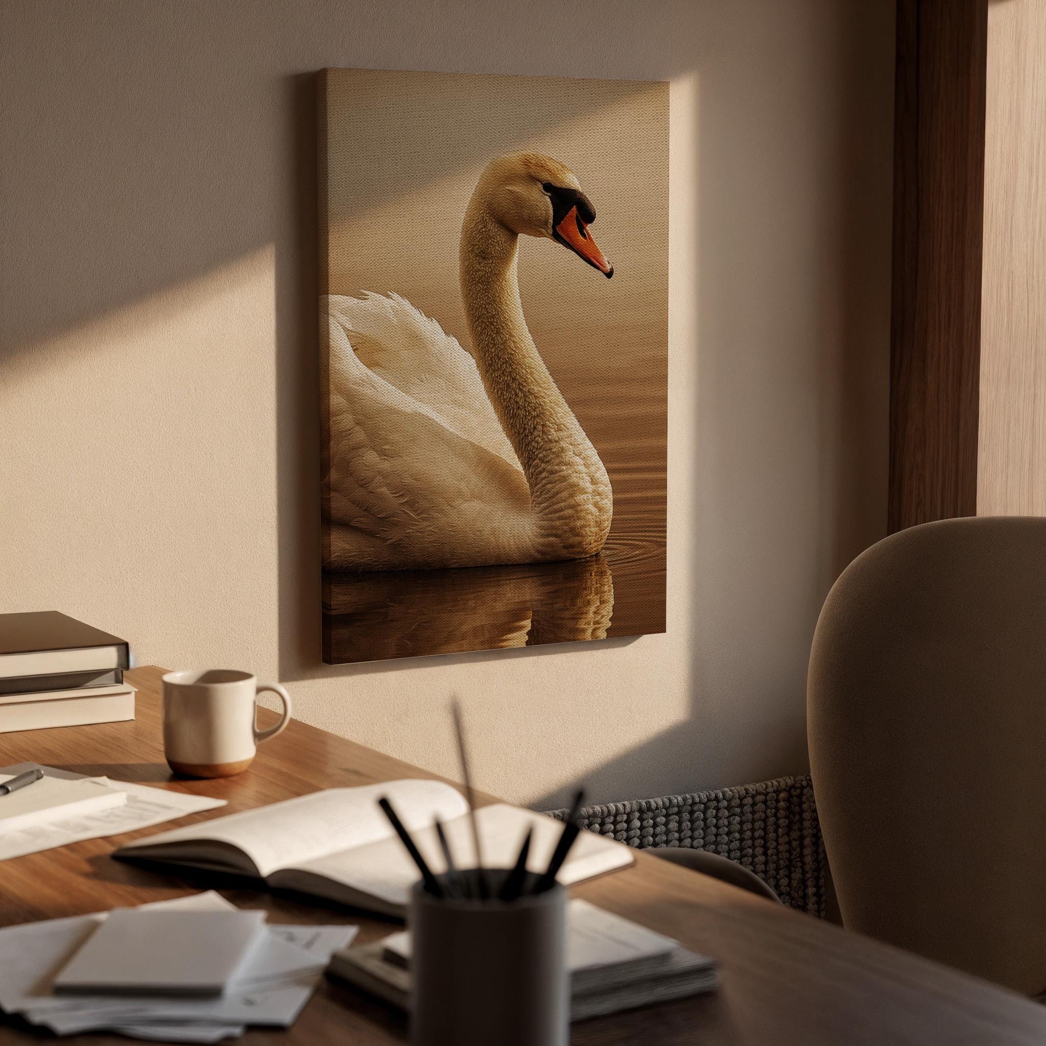Elegant Swan Canvas Wall Art, Serene Water Bird Nature Print, Graceful Wildlife Framed Decor for Bedroom, Living Room, Meditation Space