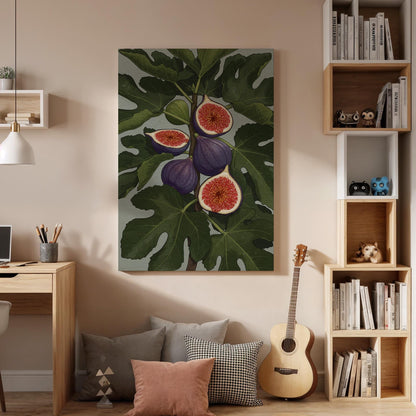 Fig Canvas Wall Art, Purple Fruit Botanical Print, Farmhouse Kitchen Artwork, Framed Dining Room Decor, Rustic Country Food Illustration