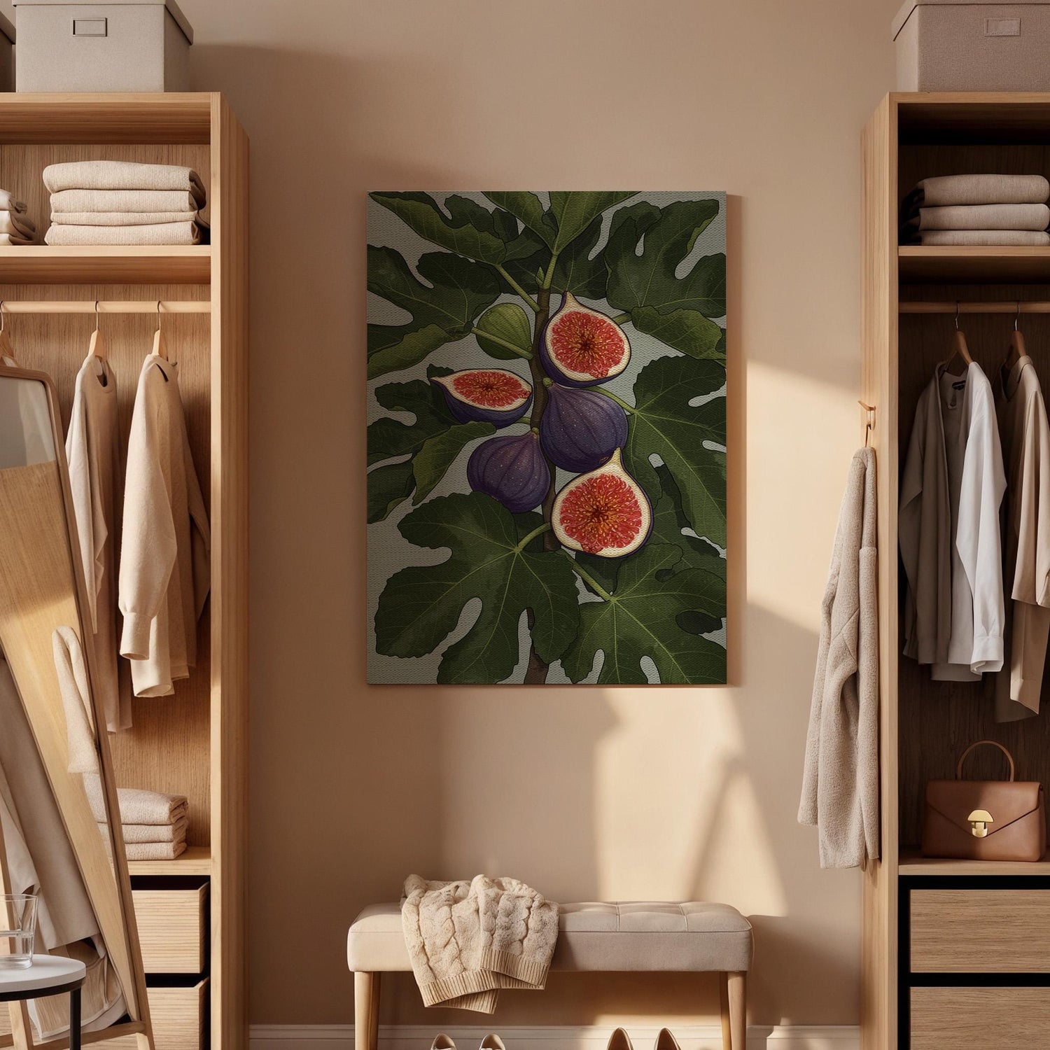 Fig Canvas Wall Art, Purple Fruit Botanical Print, Farmhouse Kitchen Artwork, Framed Dining Room Decor, Rustic Country Food Illustration