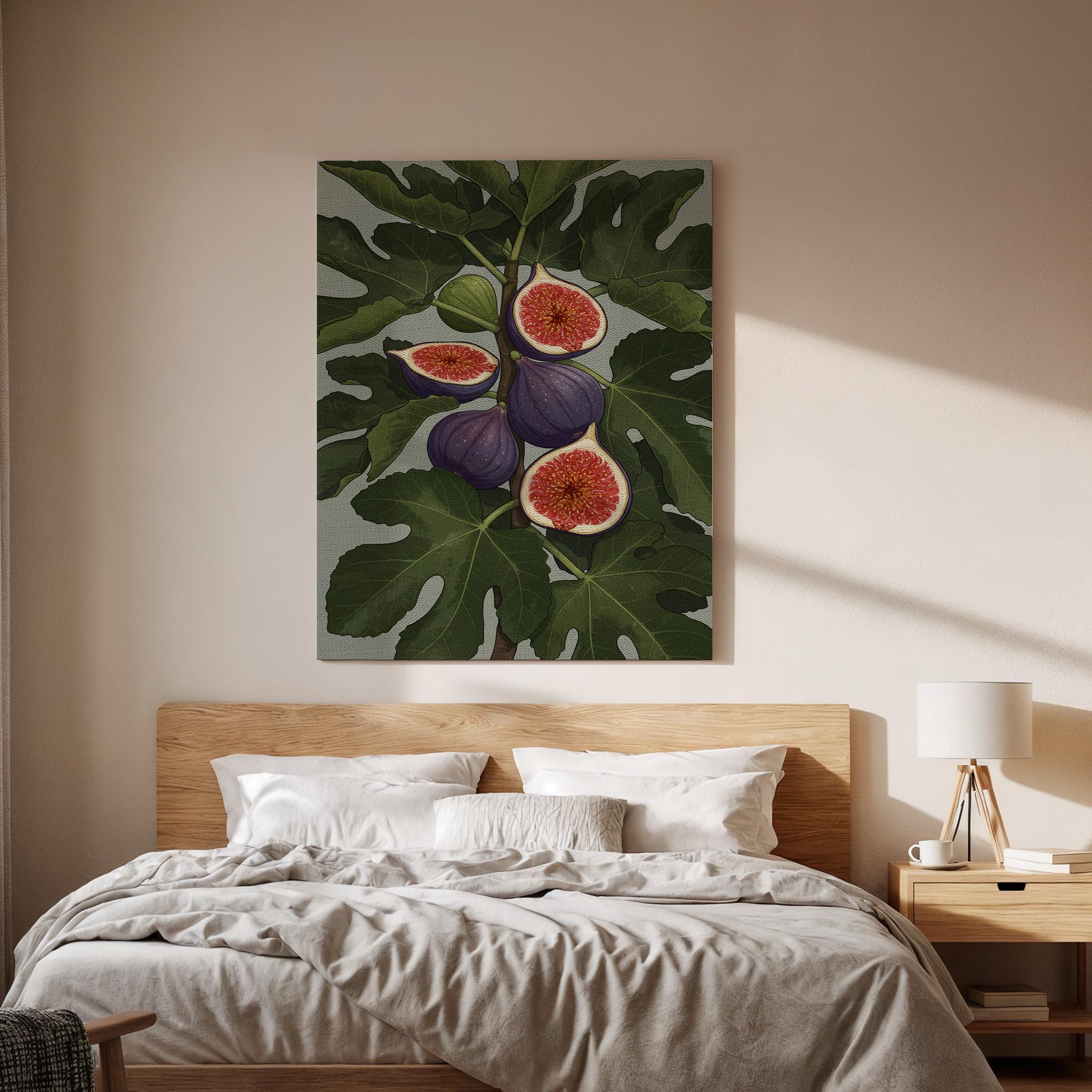Fig Canvas Wall Art, Purple Fruit Botanical Print, Farmhouse Kitchen Artwork, Framed Dining Room Decor, Rustic Country Food Illustration