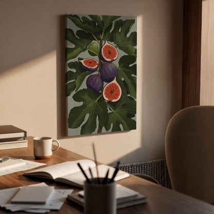 Fig Canvas Wall Art, Purple Fruit Botanical Print, Farmhouse Kitchen Artwork, Framed Dining Room Decor, Rustic Country Food Illustration