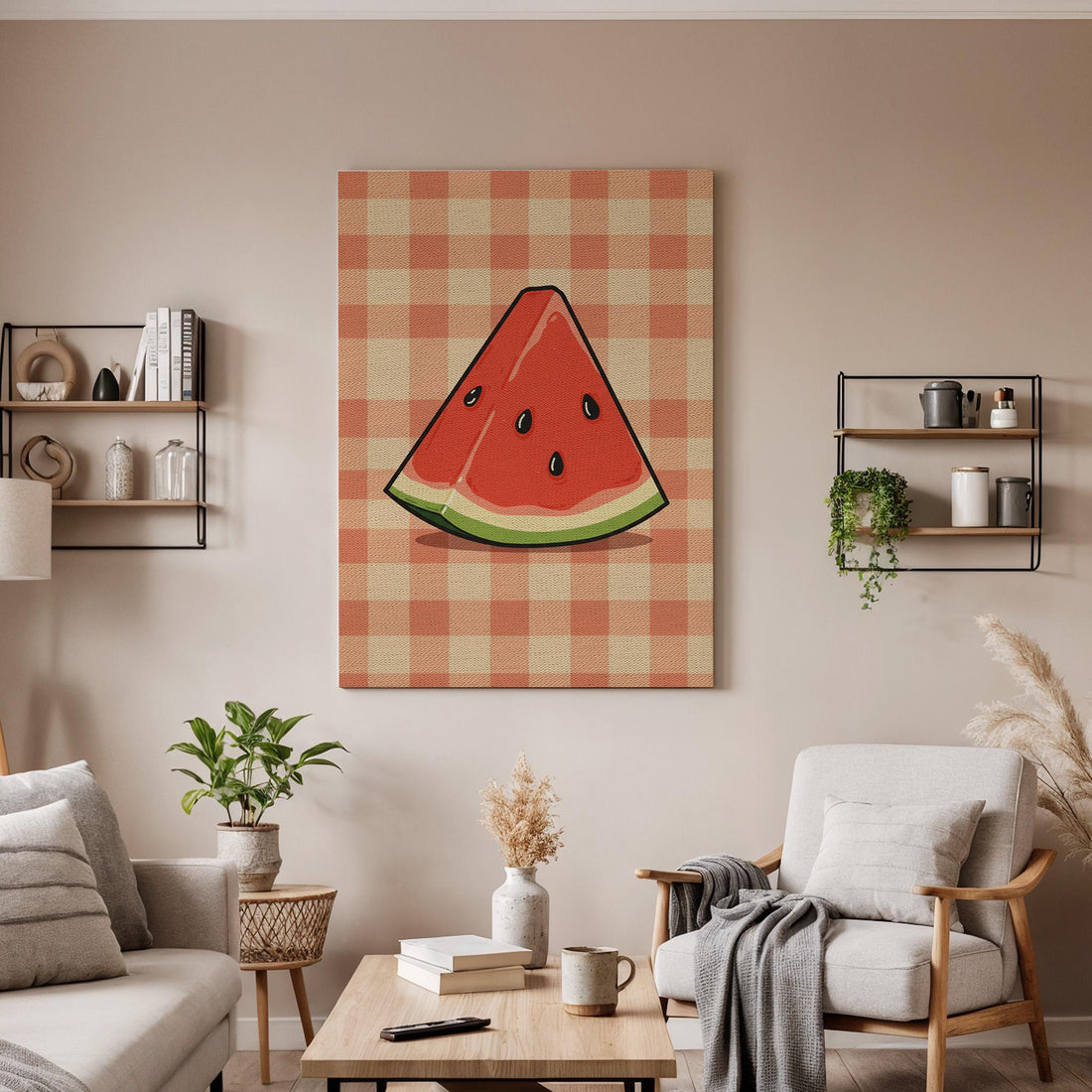 Watermelon Slice Canvas Wall Art, Summer Fruit Print, Red Green Kitchen Decor, Framed Modern Artwork for Dining Room or Cozy Space