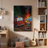 Firefighter Kids Canvas Wall Art, Cute Fire Truck Print with Flames and Water, Whimsical Rescue Artwork, Fun Nursery, Playroom Framed Decor