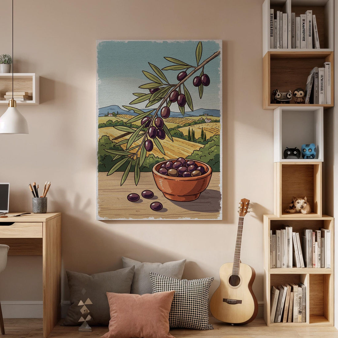 Olive Branch Canvas Art, Mediterranean Kitchen Decor, Framed Botanical Print