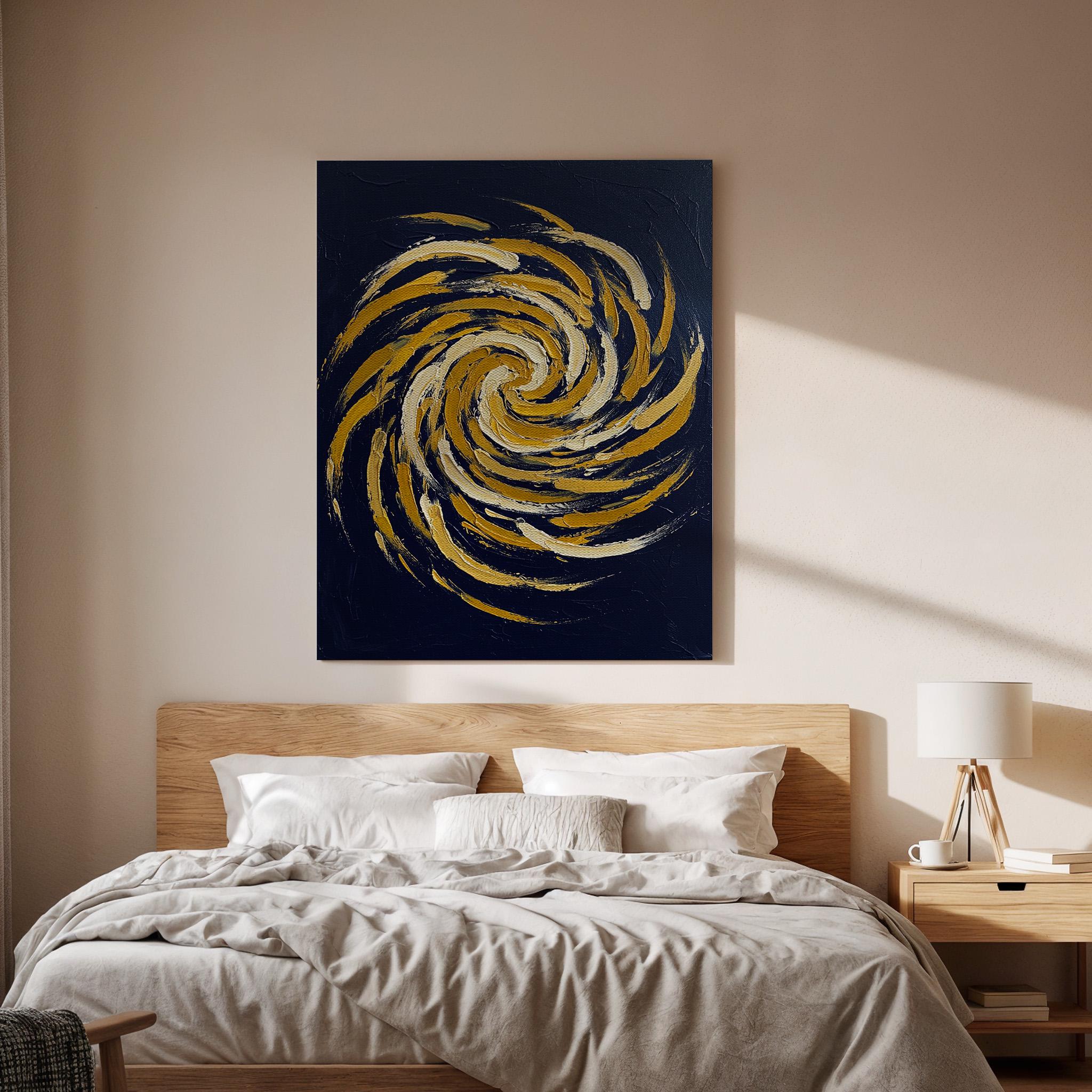 Abstract Swirl Canvas Wall Art, Blue and Gold Spiral Painting Print, Modern Geometric Artwork, Framed Minimal Decor for Living Room, Office
